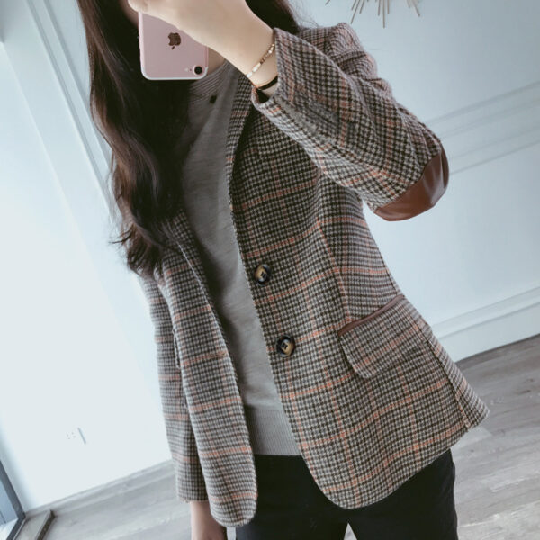 Woolen plaid small suit women jacket - Image 2