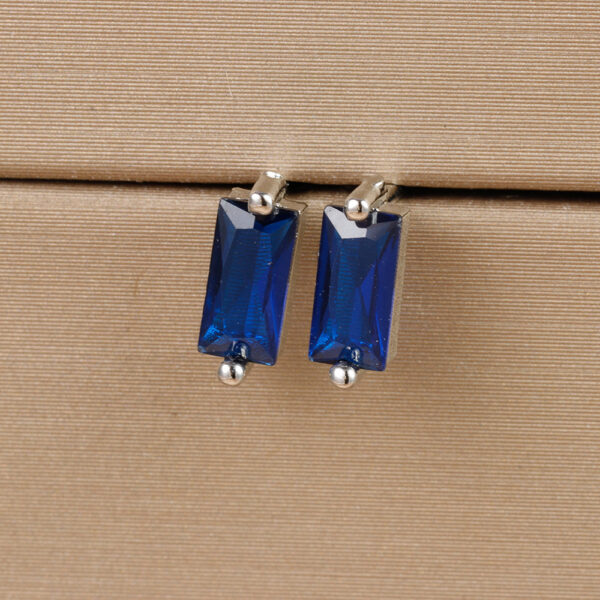 Simple Small Square Multicolor Zircon Silver Stud Earrings - Image 8