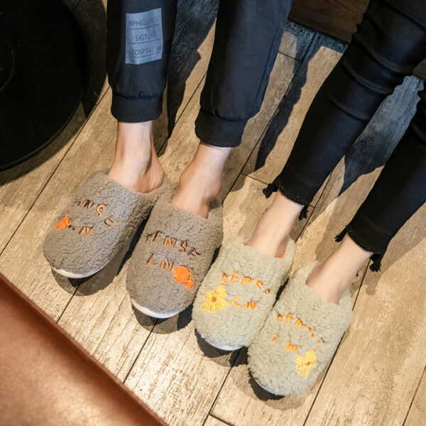 Ins Cute Flower Fleece Slippers Winter Warm Bedroom Floor Slippers Indoor Non-slip Plush Shoes For Women - Image 7