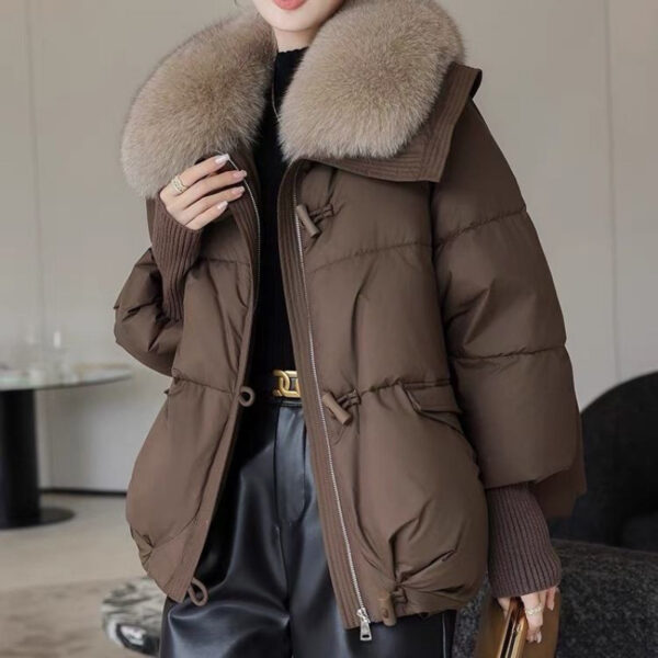 Down Cotton-padded Jacket Women's Short Fur Collar Thickened Coat Winter Clothing - Image 7