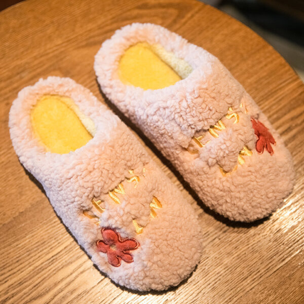 Ins Cute Flower Fleece Slippers Winter Warm Bedroom Floor Slippers Indoor Non-slip Plush Shoes For Women - Image 8