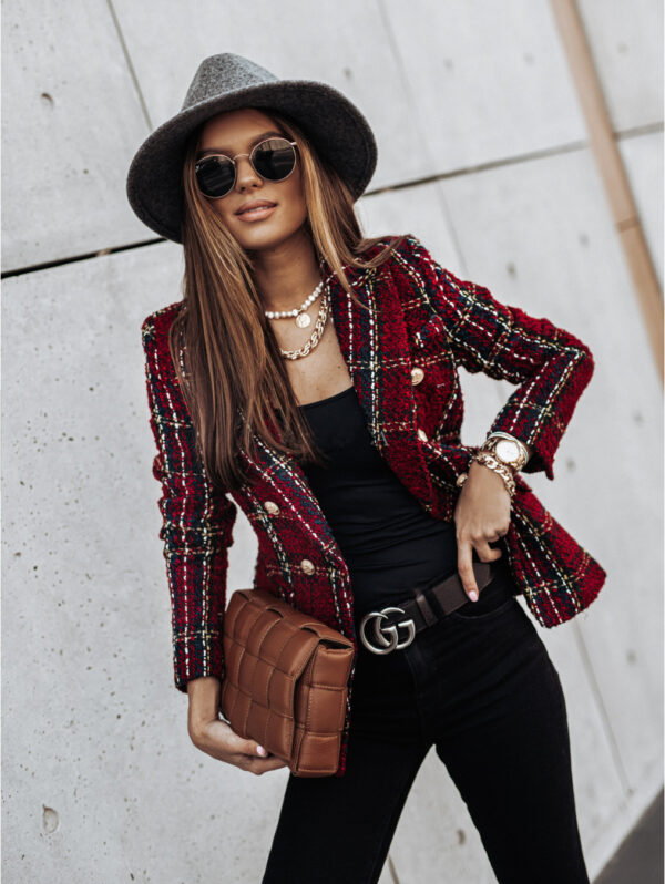 Long-sleeve Double-breasted Blazer-collar Print Jacket - Image 3