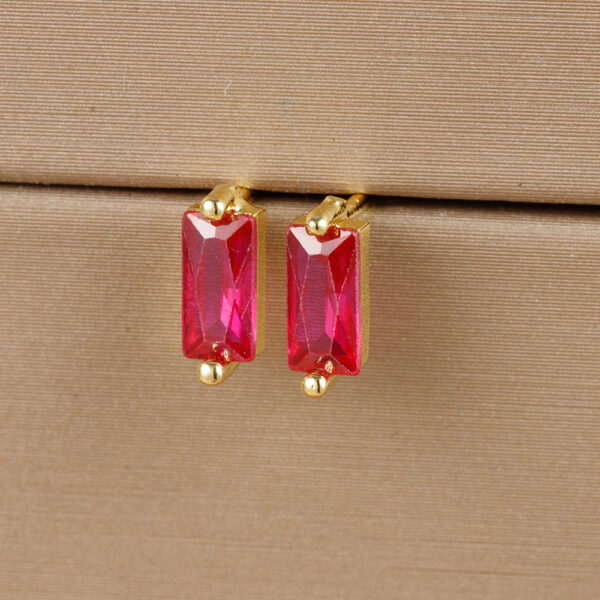 Simple Small Square Multicolor Zircon Silver Stud Earrings - Image 2