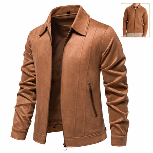 Fashion Lapel Zipper Jacket Autumn And Winter Solid Suede Coat Men's Clothing Outdoor