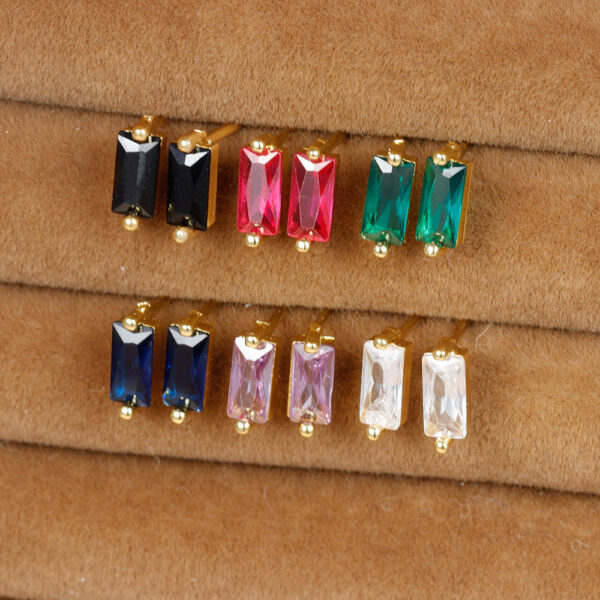 Simple Small Square Multicolor Zircon Silver Stud Earrings - Image 6