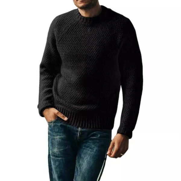 Men's Pullover Sweater Winter Casual Solid Color Round Neck Knitted Top Clothing - Image 4