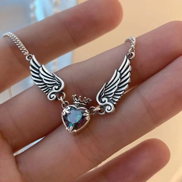 Vintage Gothic Heart Crown Angel Wings Pendant Necklaces For Women Fashion Exquisite Love Shape Clavicle Chain Choker Jewelry Fashion Jewelry - Image 7