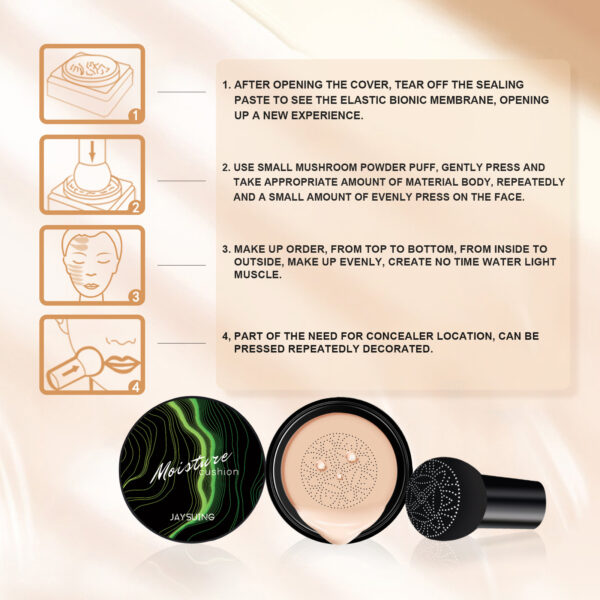 Jayswing Mushroom Head Air Cushion Concealer, Natural Moisturizing, Brightening Skin Tone, Lasting Foundation Make-up - Image 3