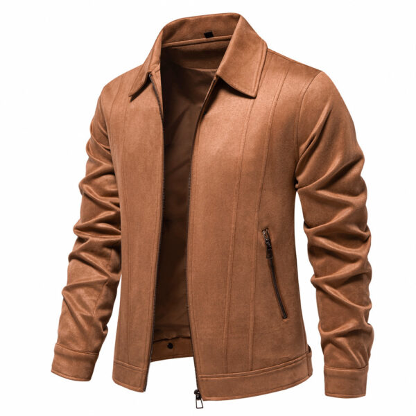 Fashion Lapel Zipper Jacket Autumn And Winter Solid Suede Coat Men's Clothing Outdoor - Image 3