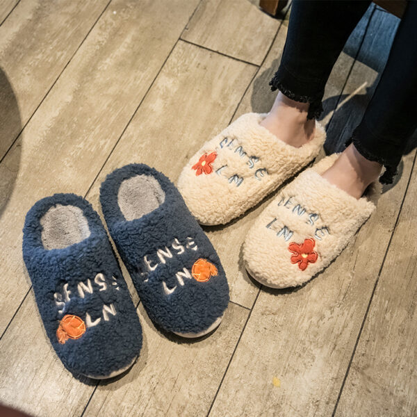 Ins Cute Flower Fleece Slippers Winter Warm Bedroom Floor Slippers Indoor Non-slip Plush Shoes For Women - Image 9