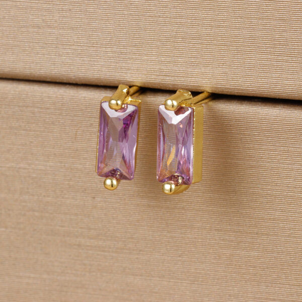 Simple Small Square Multicolor Zircon Silver Stud Earrings - Image 4