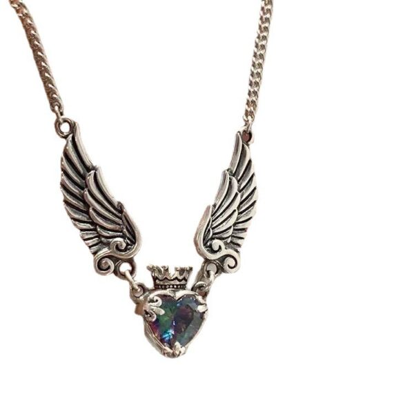 Vintage Gothic Heart Crown Angel Wings Pendant Necklaces For Women Fashion Exquisite Love Shape Clavicle Chain Choker Jewelry Fashion Jewelry - Image 5