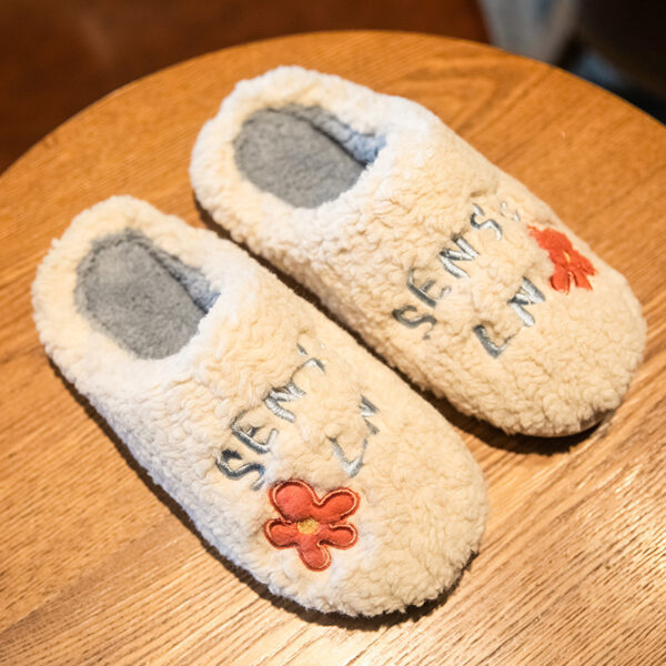 Ins Cute Flower Fleece Slippers Winter Warm Bedroom Floor Slippers Indoor Non-slip Plush Shoes For Women - Image 6