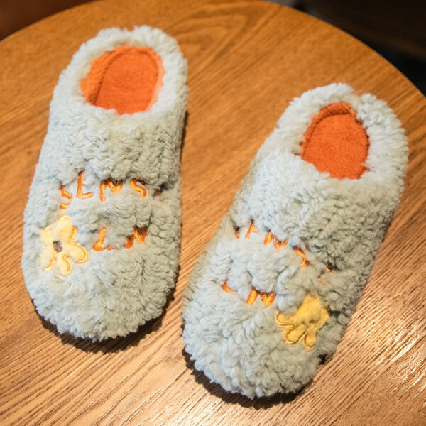 Ins Cute Flower Fleece Slippers Winter Warm Bedroom Floor Slippers Indoor Non-slip Plush Shoes For Women - Image 10