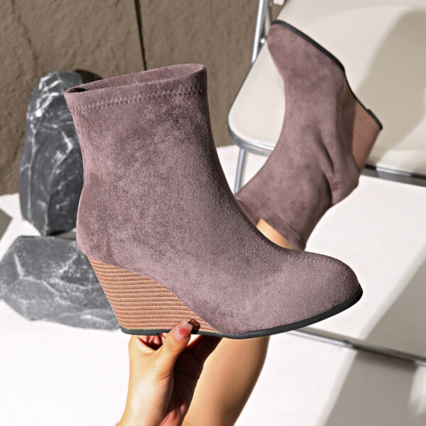 Fashion Thick-soled Wedges Boots Winter Suede Height-increasing Shoes Warm Solid Ankle Boot - Image 2