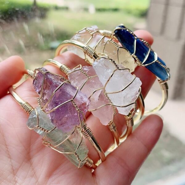 Explosive Natural Crystal Rough Stone Gold Winding Unshaped Bracelet Jewelry Crystal Bracelet