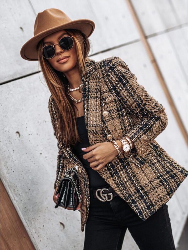 Long-sleeve Double-breasted Blazer-collar Print Jacket - Image 4