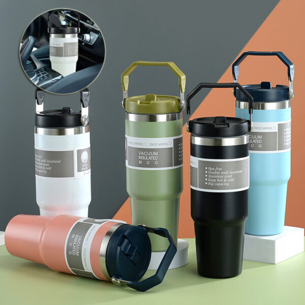 Portable Car Cup Stainless Steel Cup Travel Sports Water Bottle With Handle Cover Coffee Tumbler Cup - Image 4