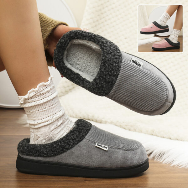 Cotton Slippers Winter Warm Indoor Bedroom Floor Slipper For Couples Non-slip Thick Sole House Shoes Fashion Solid Striped