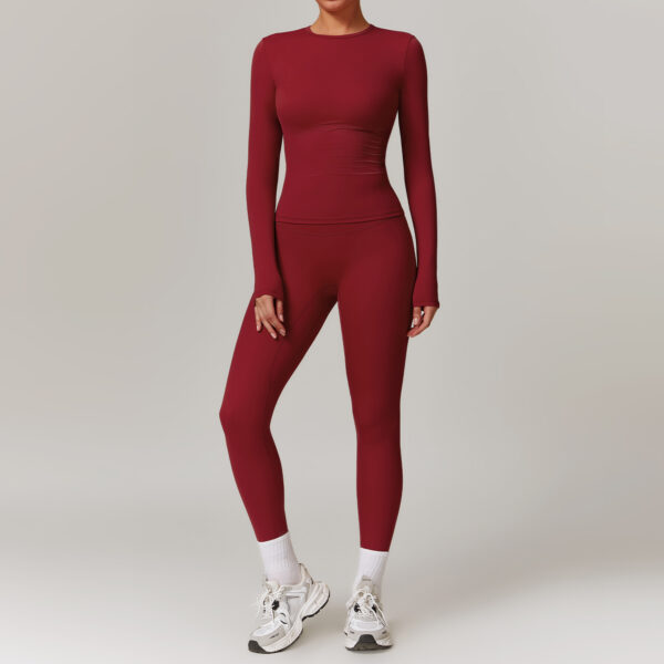 Tight-fitting Brushed Yoga Suit Quick-drying Fitness Clothes  Fitness Long Sleeve Tracksuits Sports Suit Gym Top High Waist Leggings Women Sets Yoga Set - Image 8