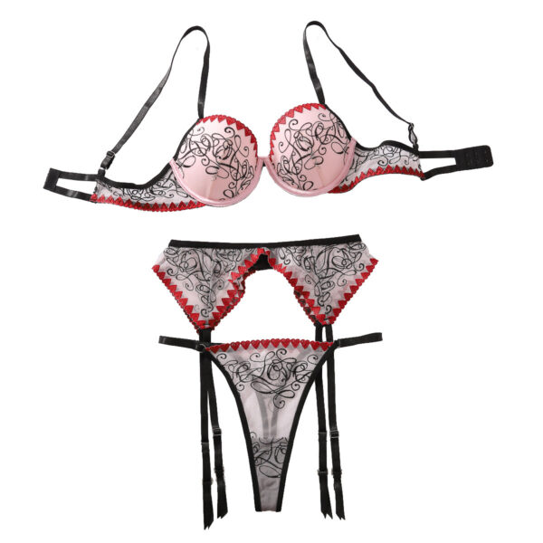 Push Up Bra Set Contrast Color Splicing See-through Three-piece Set For Women - Image 3