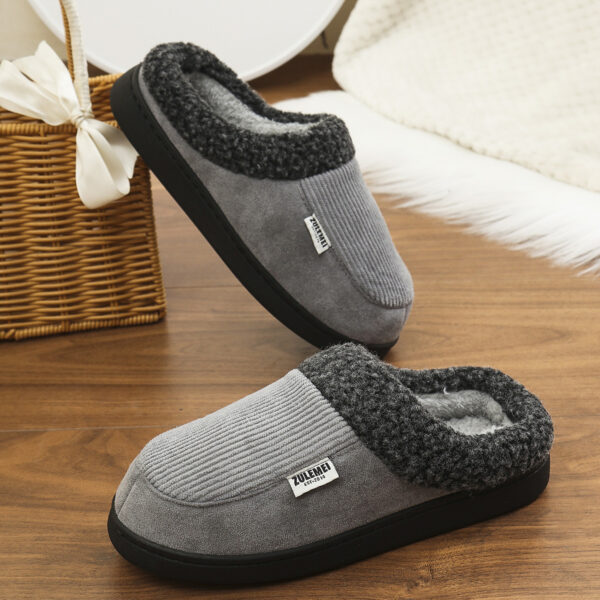 Cotton Slippers Winter Warm Indoor Bedroom Floor Slipper For Couples Non-slip Thick Sole House Shoes Fashion Solid Striped - Image 4