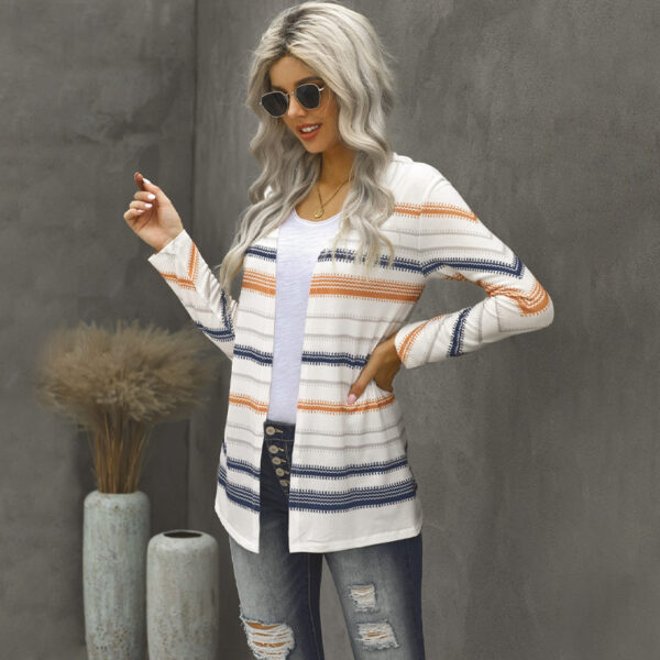 Contrast Casual Striped Long Sleeved Sweater - Image 2