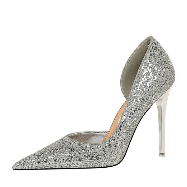 High-heel Sequined Shoes Shallow Mouth Pointed Toe Side Hollow Super - Image 2