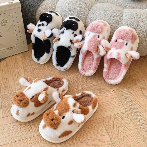 Cow Plush Slippers Winter Warm Indoor Bedroom Floor Fuzzy Slipper Couple Non-slip House Shoes, Cute Cartoon - Image 7