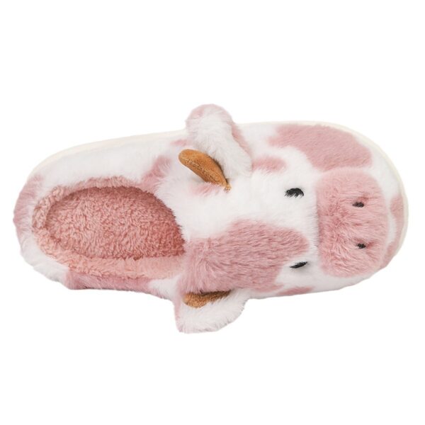 Cow Plush Slippers Winter Warm Indoor Bedroom Floor Fuzzy Slipper Couple Non-slip House Shoes, Cute Cartoon - Image 3