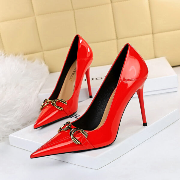 Women Single Shoes With High Metal Belt Buckle - Image 9