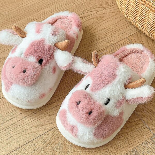 Cow Plush Slippers Winter Warm Indoor Bedroom Floor Fuzzy Slipper Couple Non-slip House Shoes, Cute Cartoon - Image 9