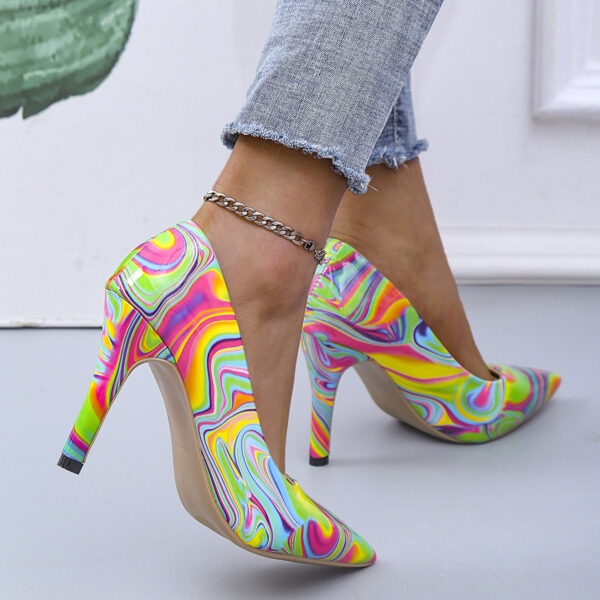 Fashion Pointed Toe Sexy Oil Painting Pattern High Heels - Image 5