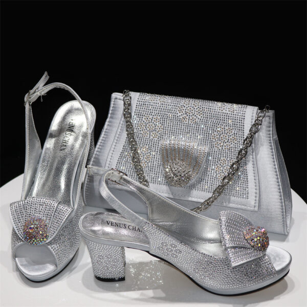 Peep Toe Shoes Rhinestone Chunky Heel High Heel Clutch - Image 3