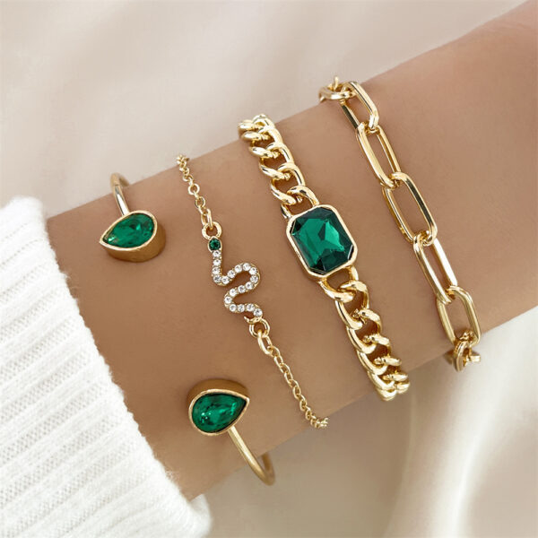 Fashion Premium Green Diamond Bracelet Suit - Image 4