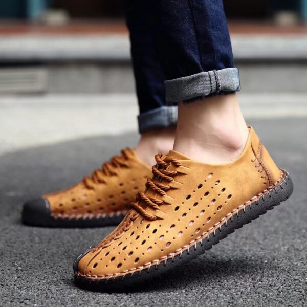 Hollow Men's Shoes Hand Stitching Gommino Breathable - Image 2