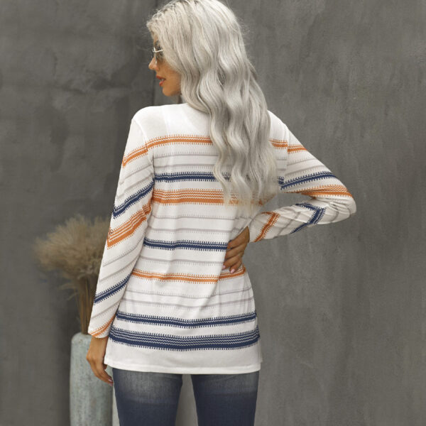 Contrast Casual Striped Long Sleeved Sweater - Image 3