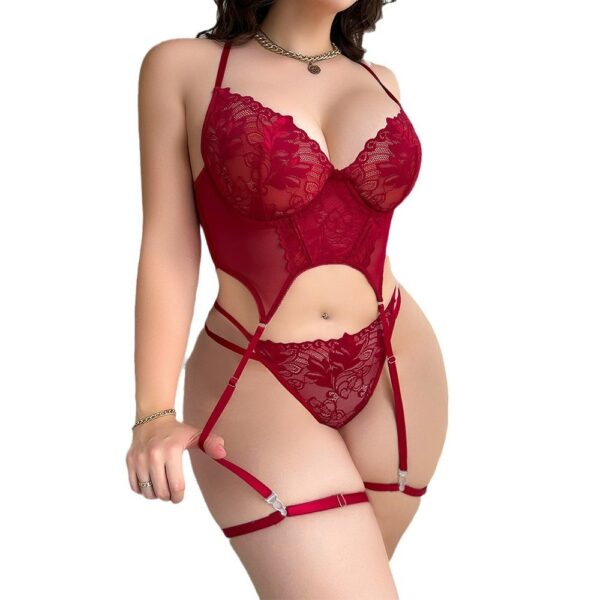 Plus Size Fat Woman Underwear Lace See-through Bra T-back Two-piece Suit - Image 5