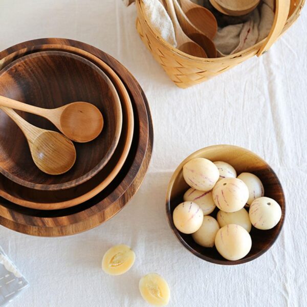 Kitchen Natural Wooden Bowl Household Fruit Bowl Salad Bowl For Home Restaurant Food Container Wooden Utensils Note The Size Hot - Image 5