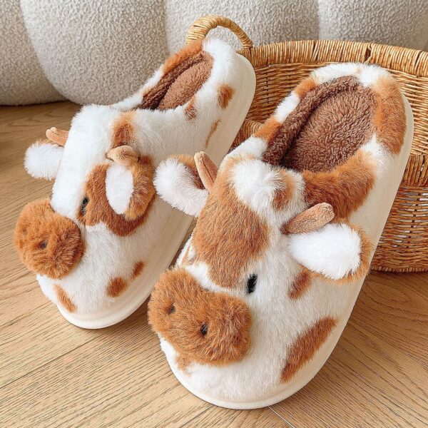 Cow Plush Slippers Winter Warm Indoor Bedroom Floor Fuzzy Slipper Couple Non-slip House Shoes, Cute Cartoon - Image 8