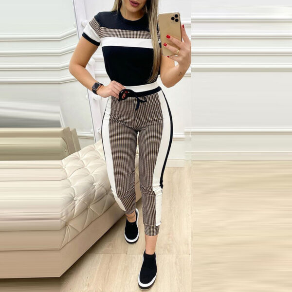 Fashion Women Sets Short Sleeve Tops High Waist Pant - Image 3