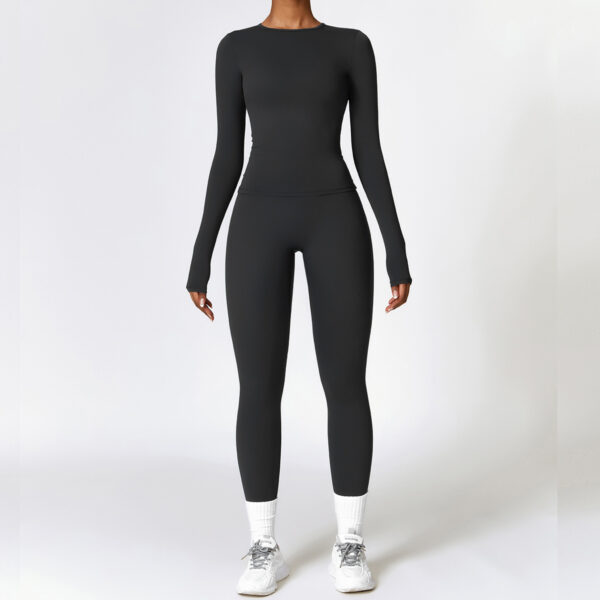 Tight-fitting Brushed Yoga Suit Quick-drying Fitness Clothes  Fitness Long Sleeve Tracksuits Sports Suit Gym Top High Waist Leggings Women Sets Yoga Set - Image 4