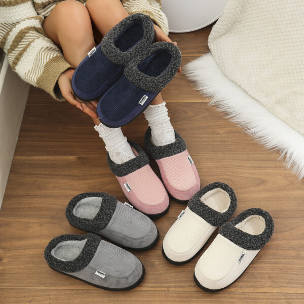 Cotton Slippers Winter Warm Indoor Bedroom Floor Slipper For Couples Non-slip Thick Sole House Shoes Fashion Solid Striped - Image 3